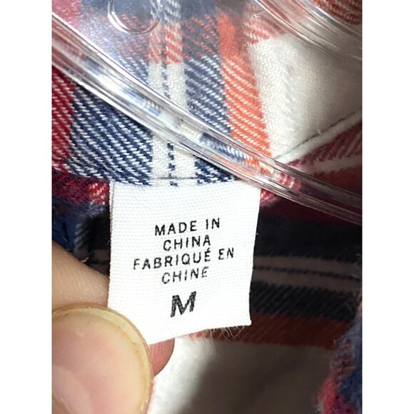 BDG Plaid Striped Red White Blue Button Down Shirt Flap Front Pockets Womens M - Picture 7 of 8